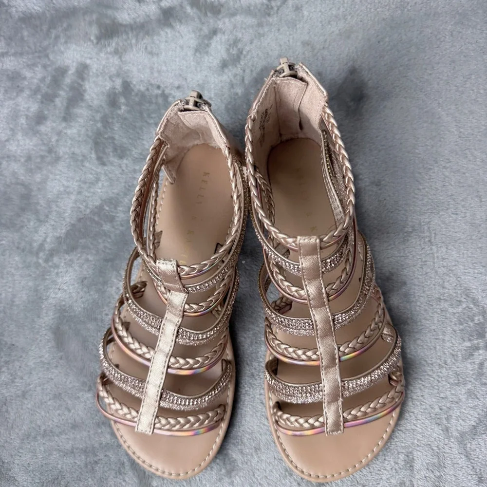 Kelly & Katie Gia Gladiator Sandals Girls Size 3 Rose Gold Sparkly Rhinestone